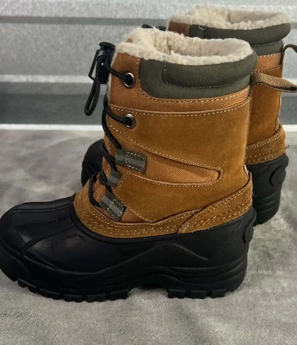 Lands' End Youth Kids Brown and Black Waterproof Fleece-Lined Duck Boots S10M